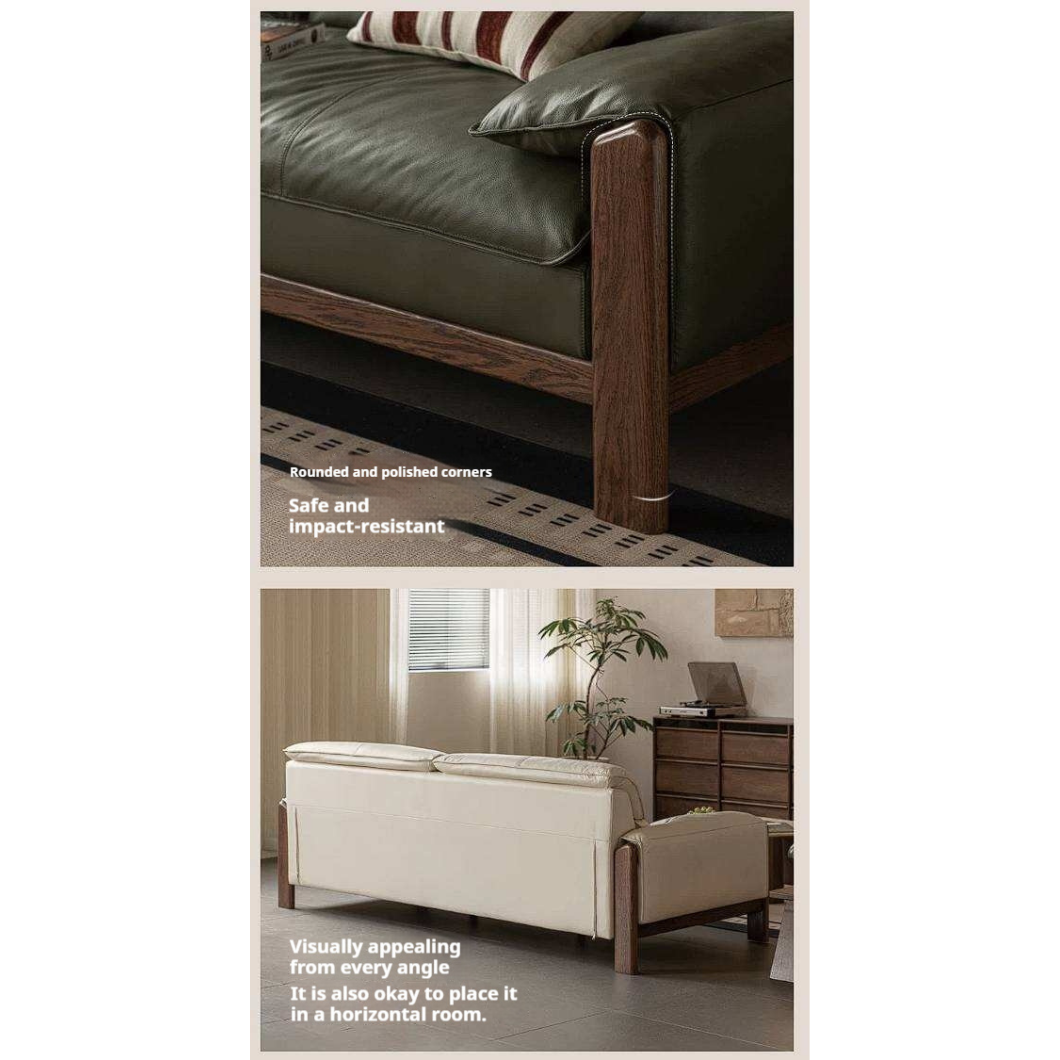 Oak Solid Wood, Sandalwood Sofa with Italian Light Luxury Leather Design