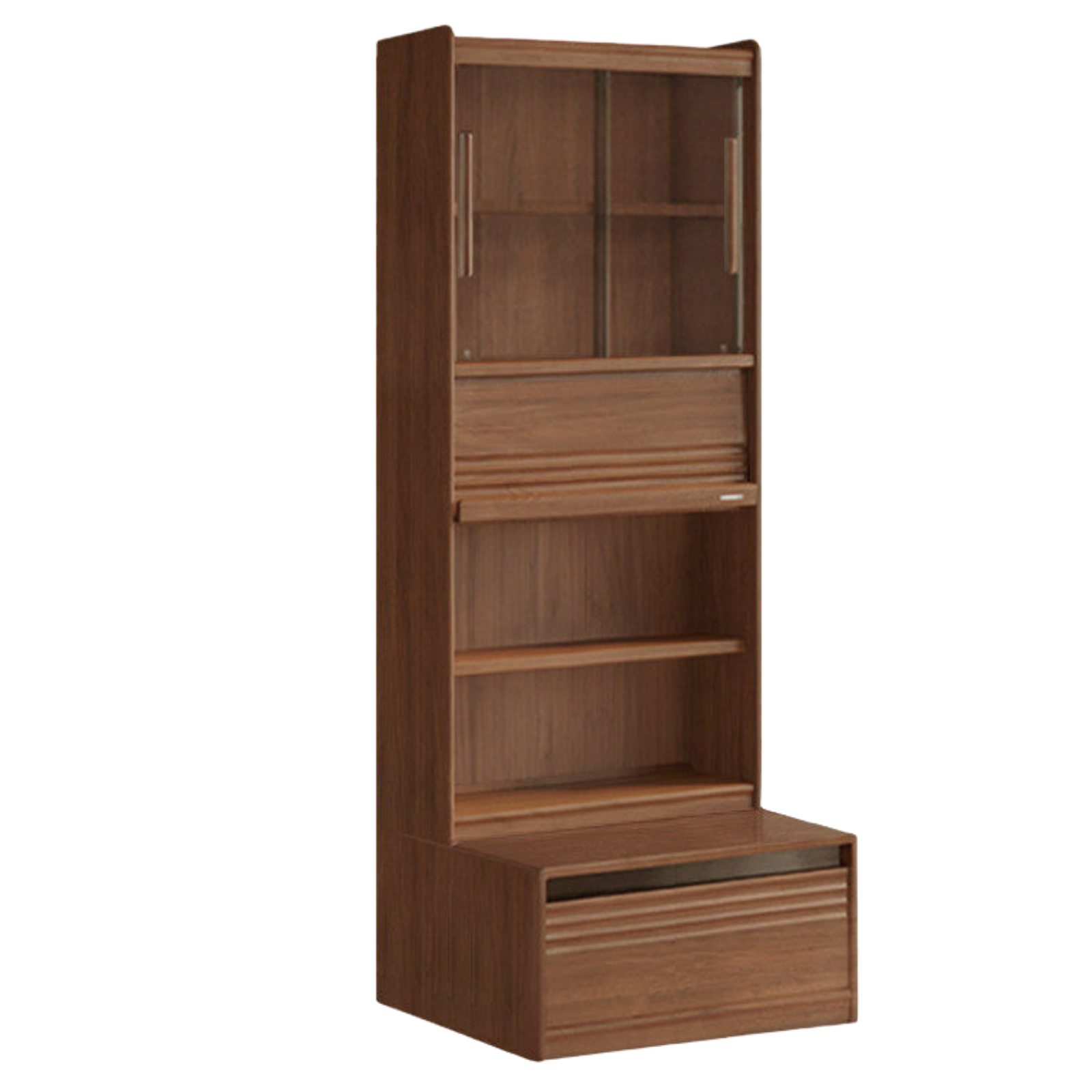 Black Walnut Solid Wood Integrated Wall Bookcase with Floor Display