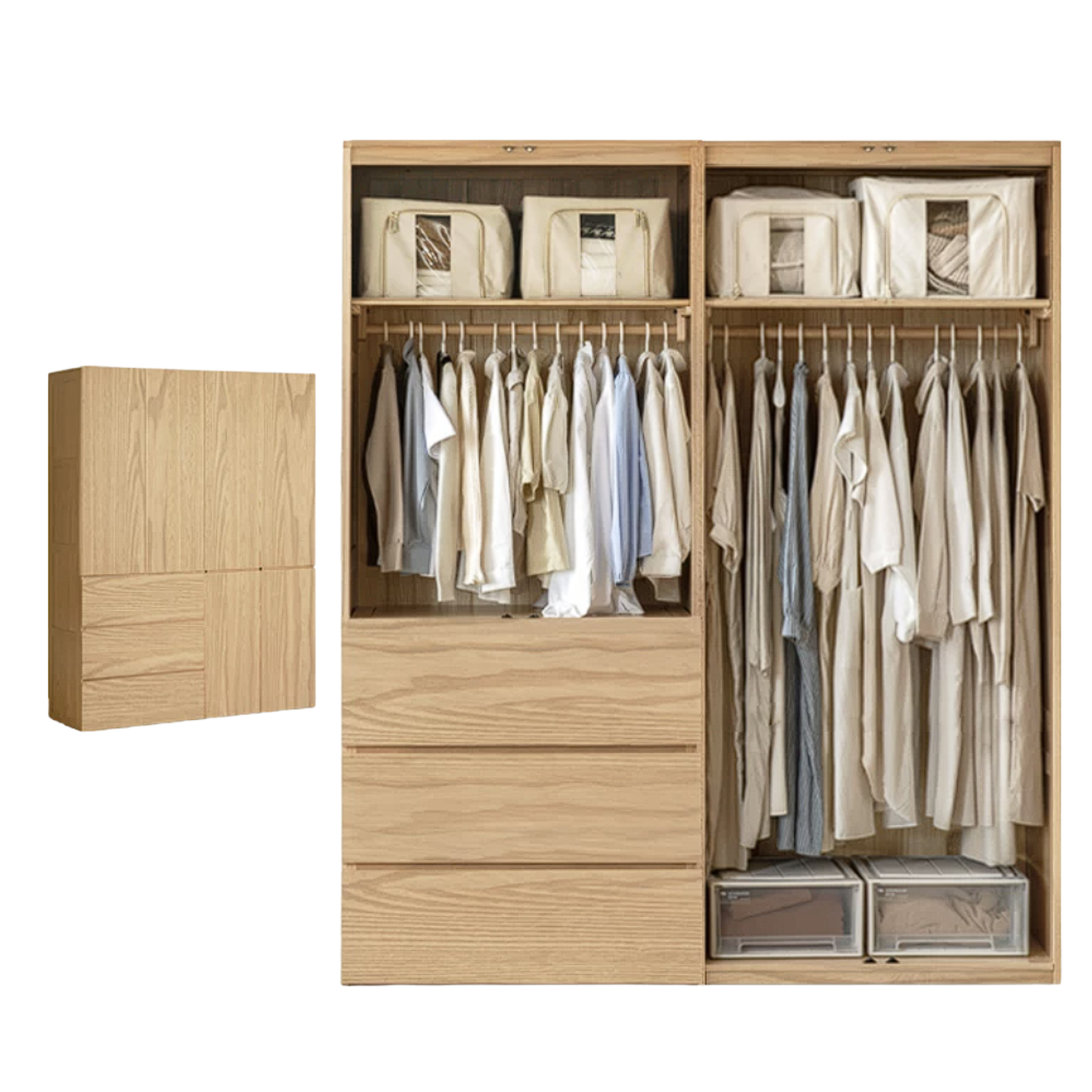 Oak, Ash Solid Wood Sectional Wardrobe