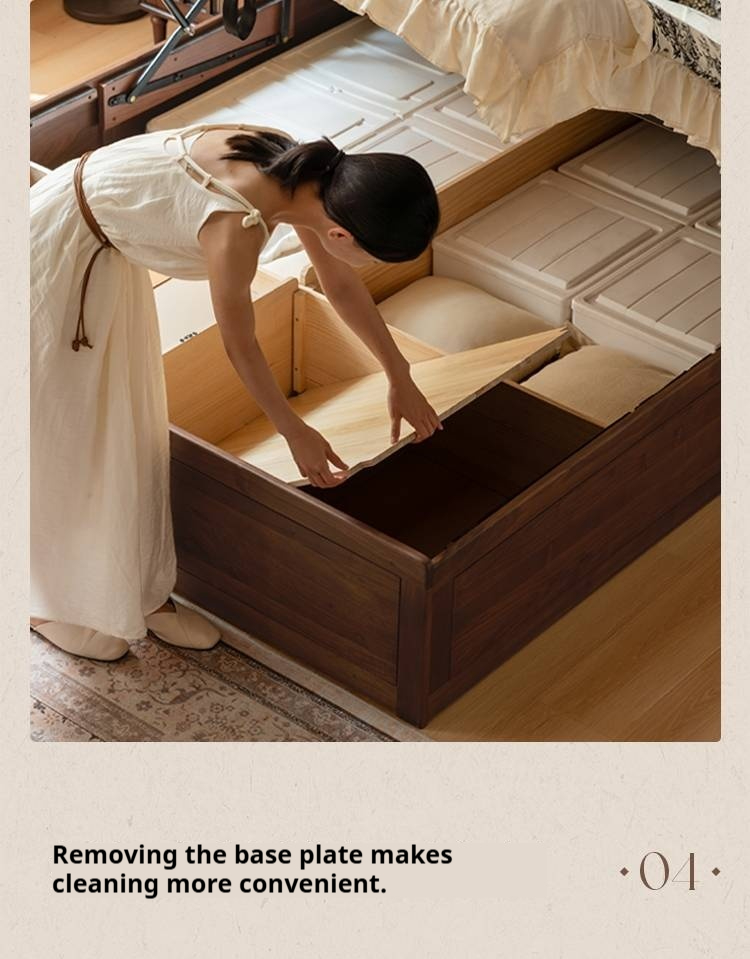 Black Walnut Solid Wood Italian Light Luxury Retro Storage Box Bed