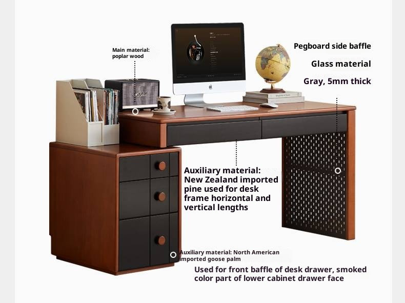 Poplar Solid Wood Desk Extendable Office Desk