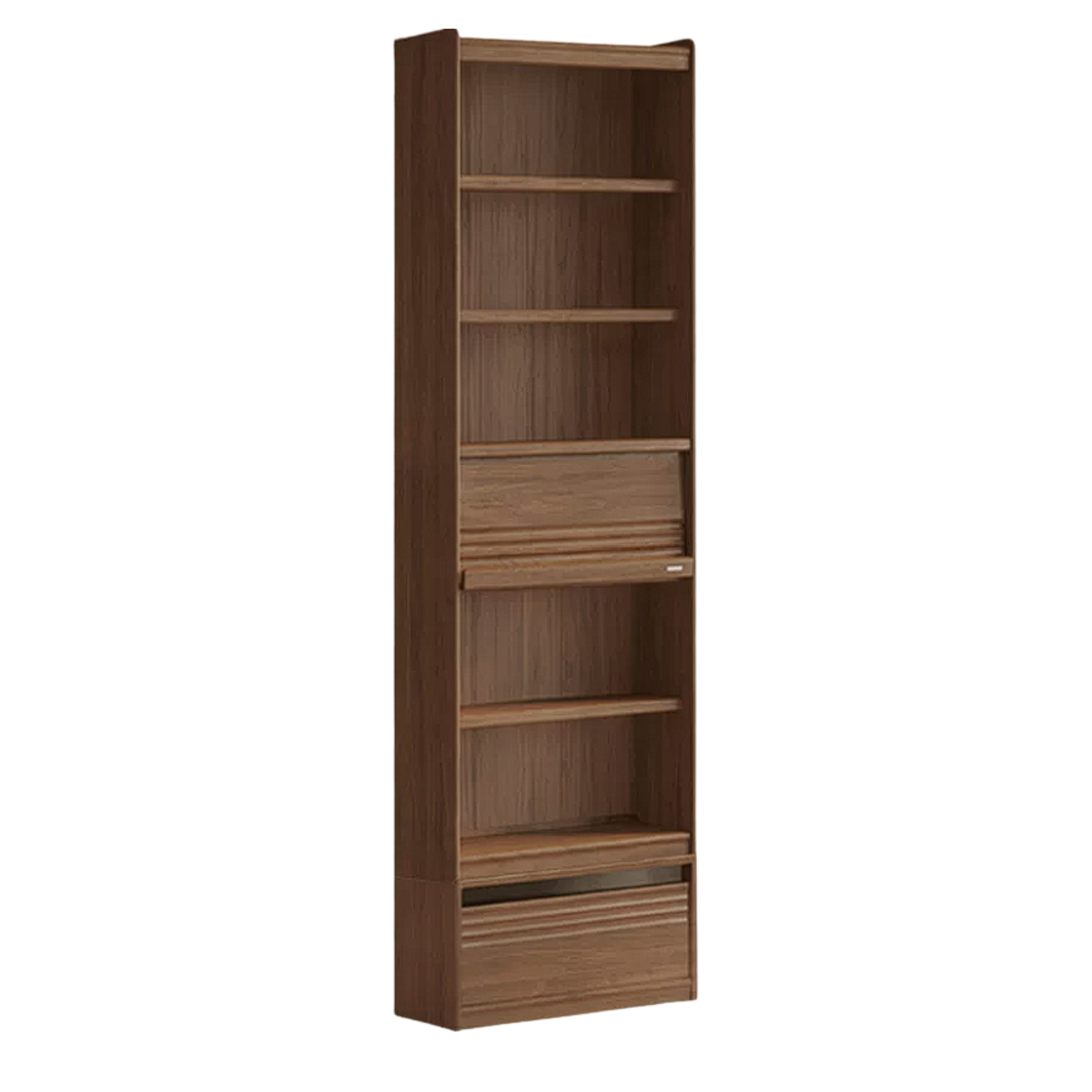 Black Walnut Solid Wood Combination Bookcase with Wall Storage and Floor Display
