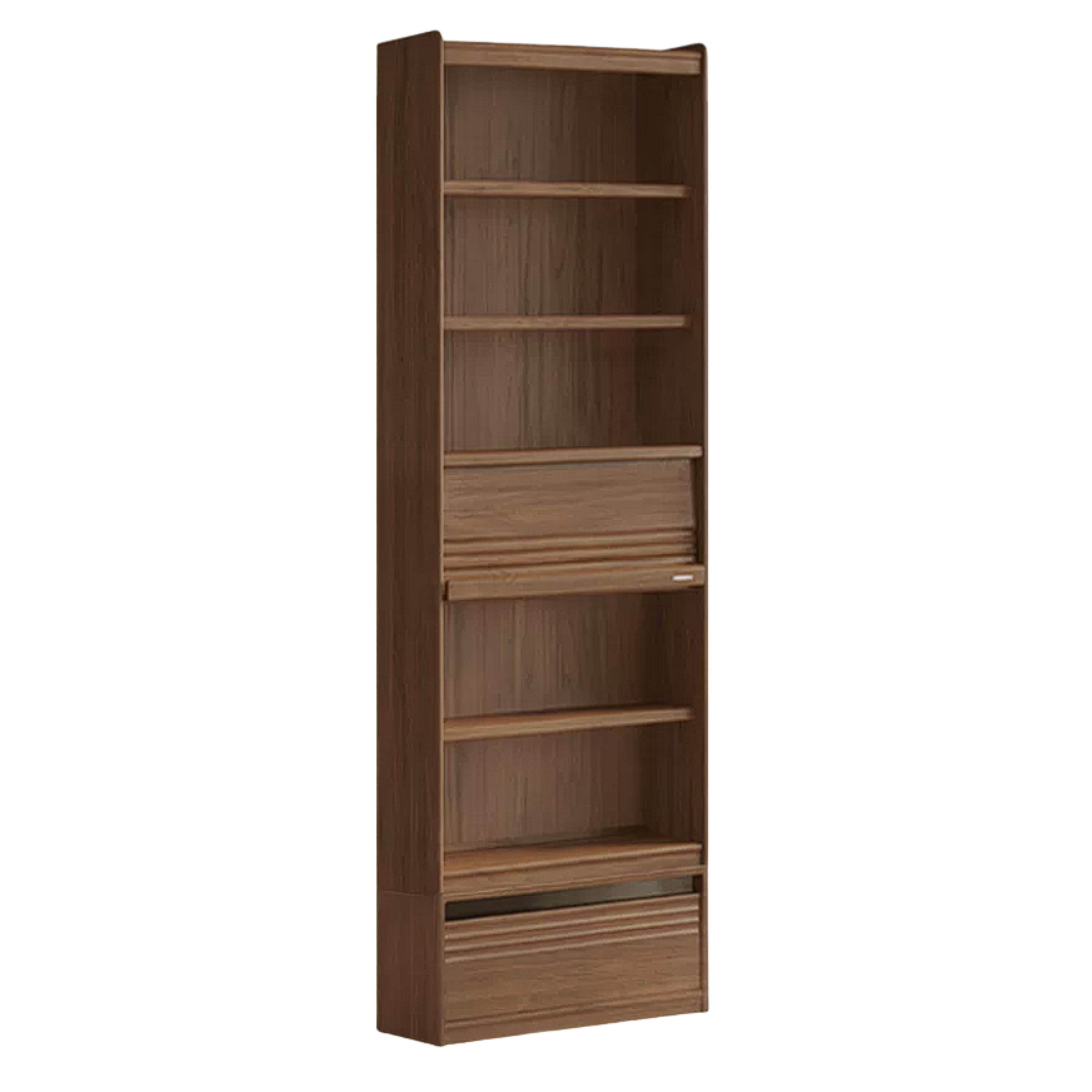 Black Walnut Solid Wood Combination Bookcase with Wall Storage and Floor Display
