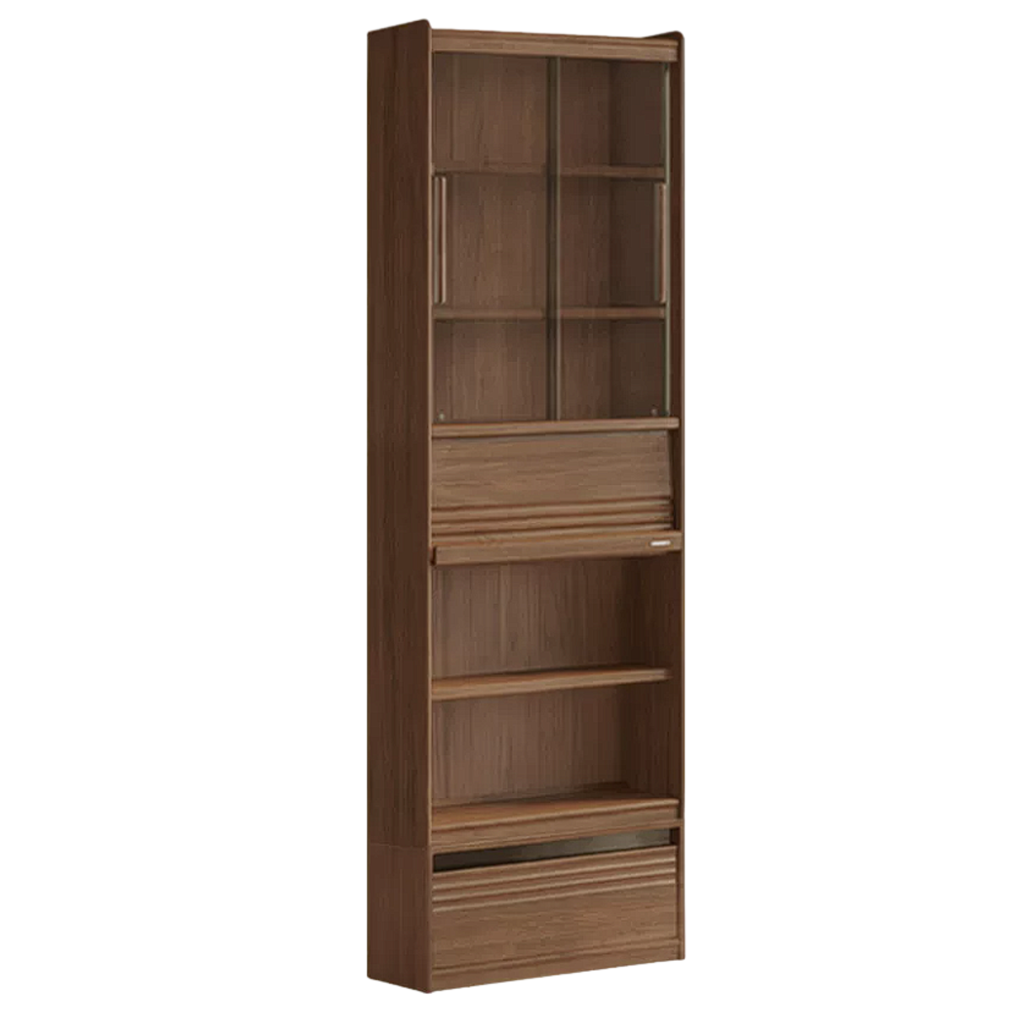Black Walnut Solid Wood Combination Bookcase with Wall Storage and Floor Display