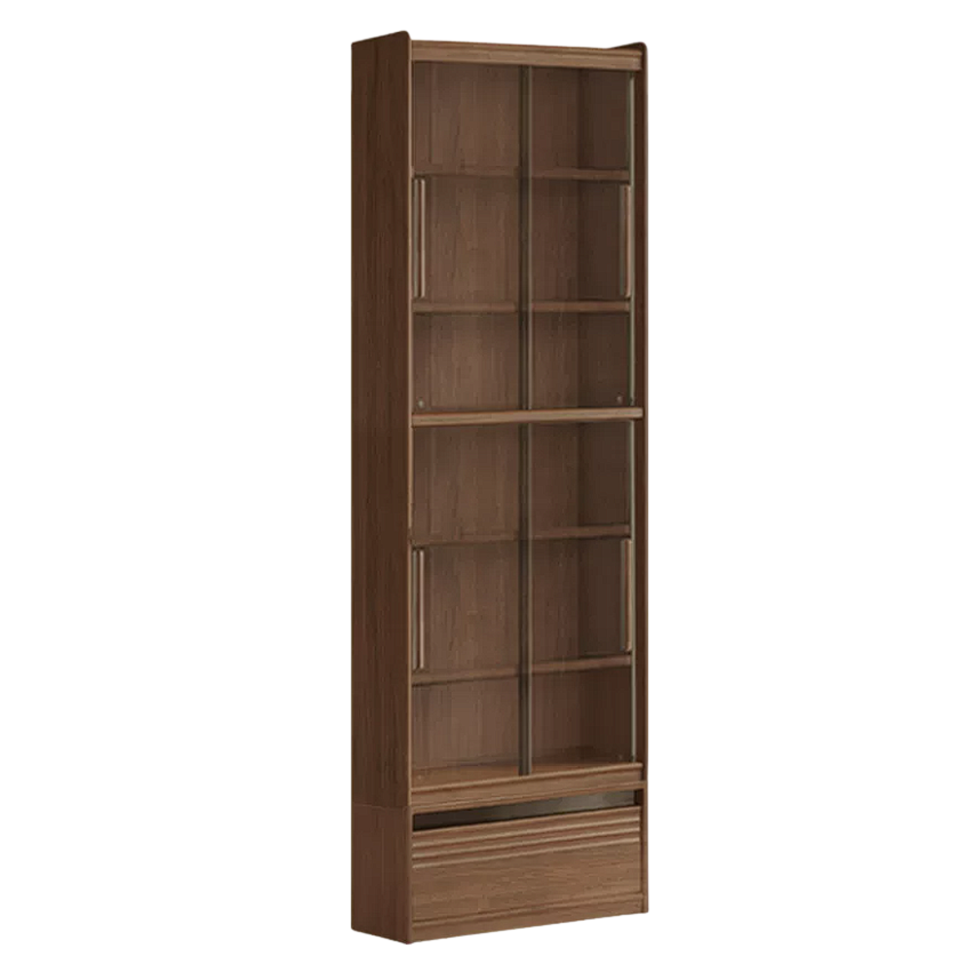 Black Walnut Solid Wood Combination Bookcase with Wall Storage and Floor Display