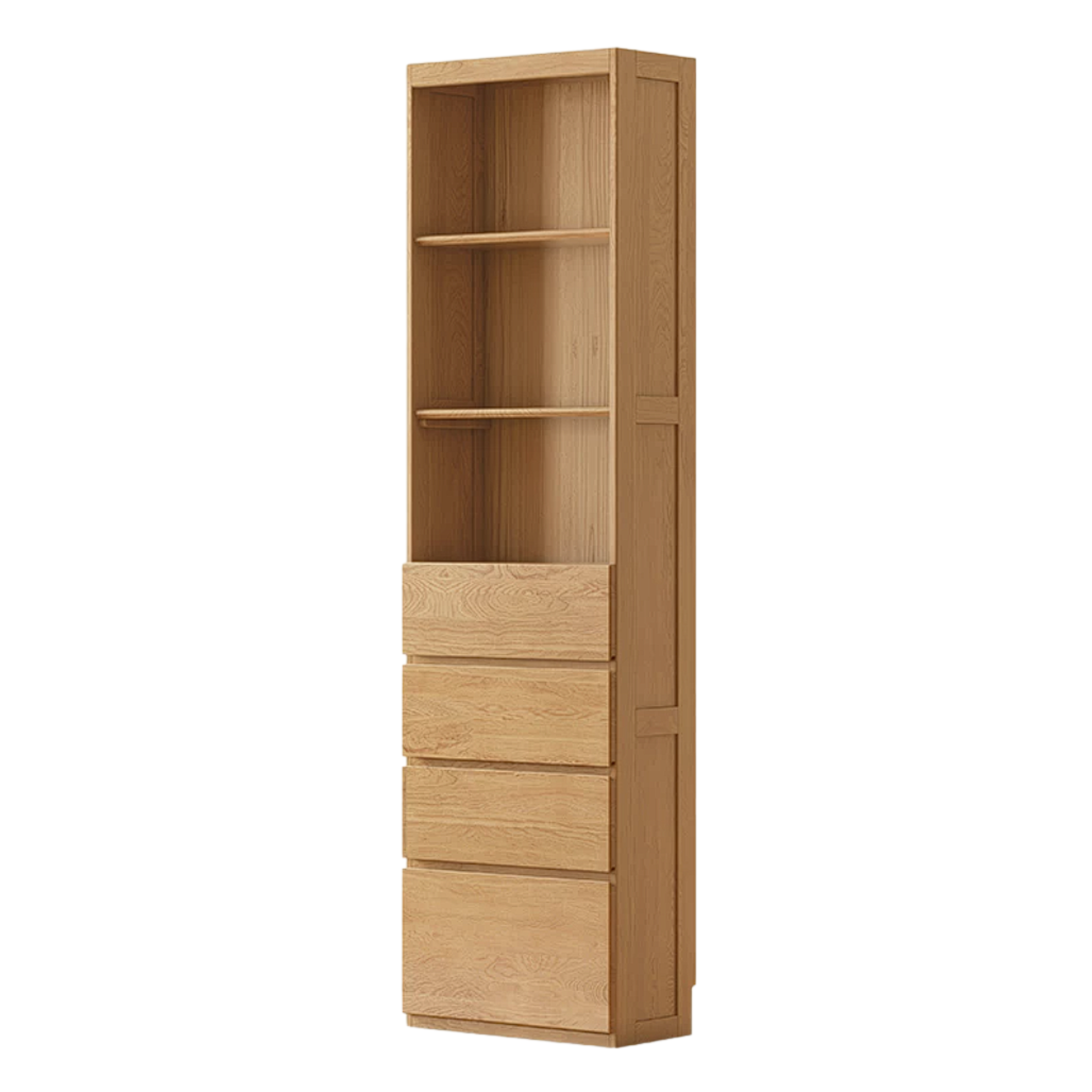 Oak Solid Wood Bookcase with Glass Doors, Large Oak Storage Cabinet for Living Room Display