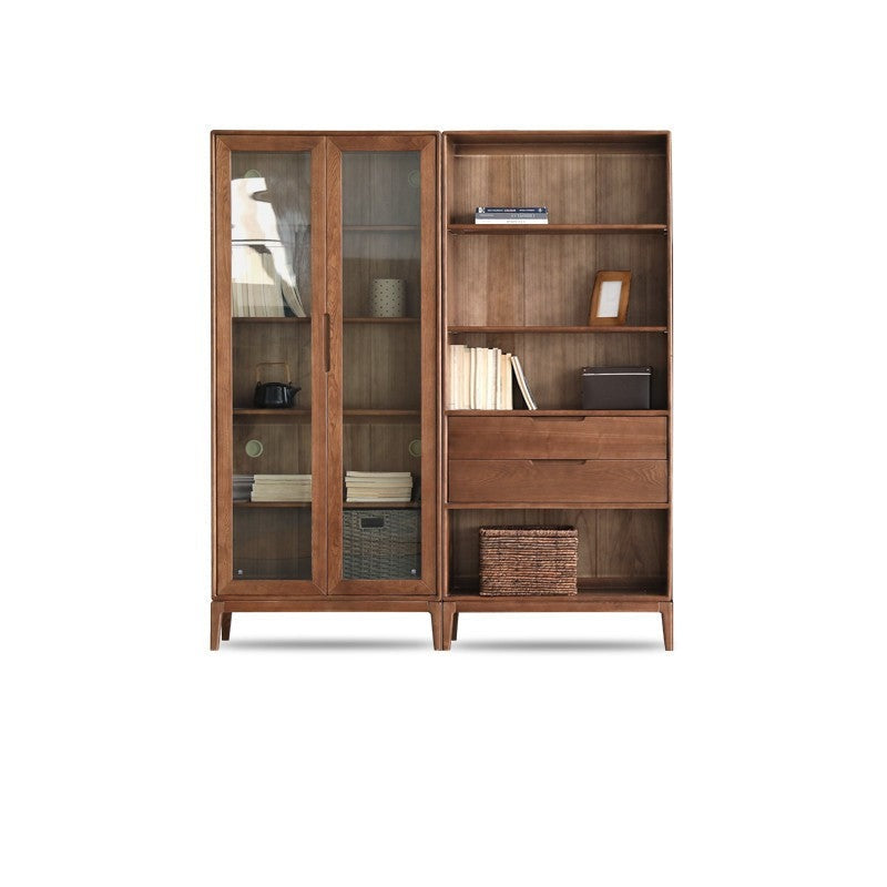 North American black walnut, Ash solid wood combination cdust-proof glass door wall floor-to-ceiling bookshelf<