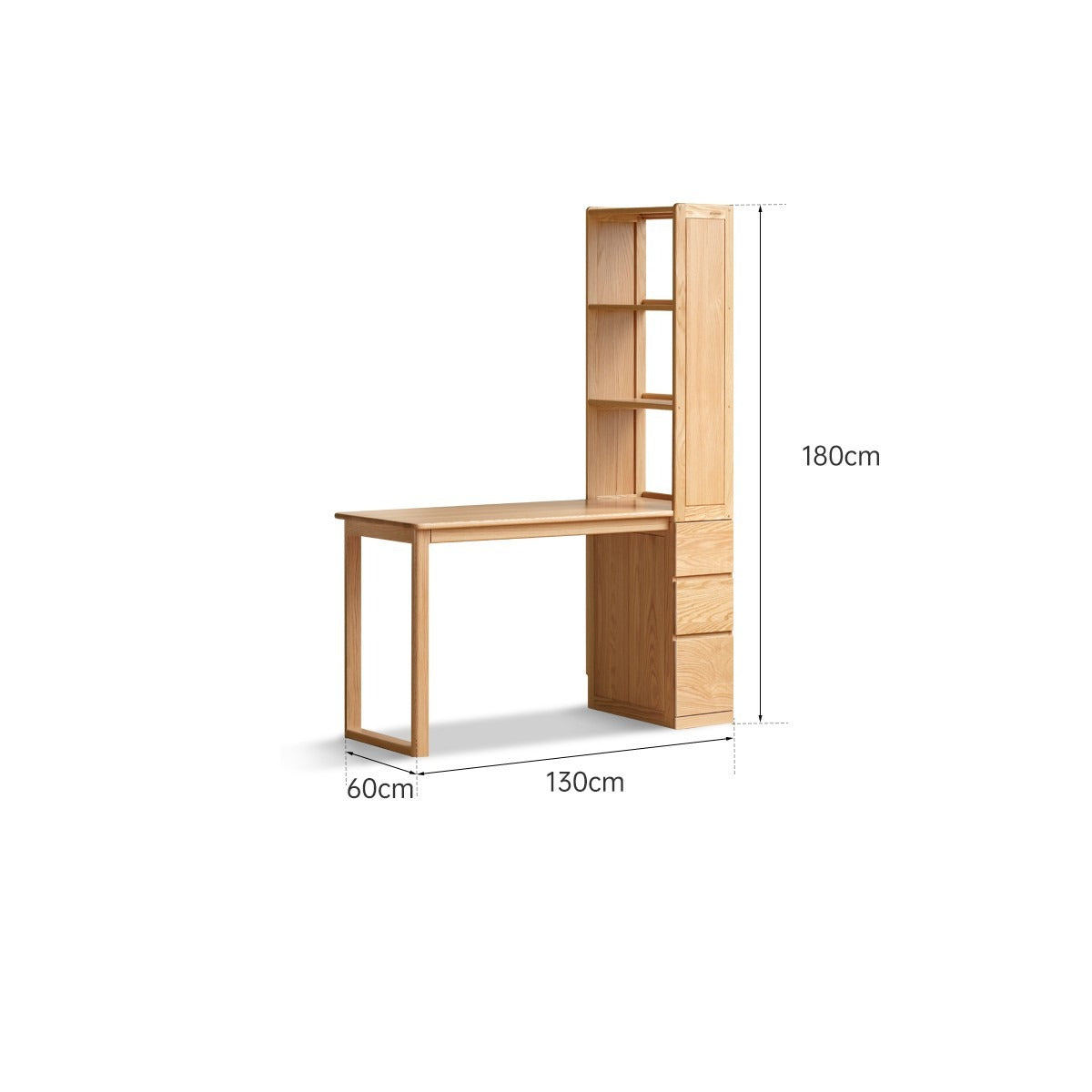 Oak Solid Wood Desk with Bookshelf and Drawer)