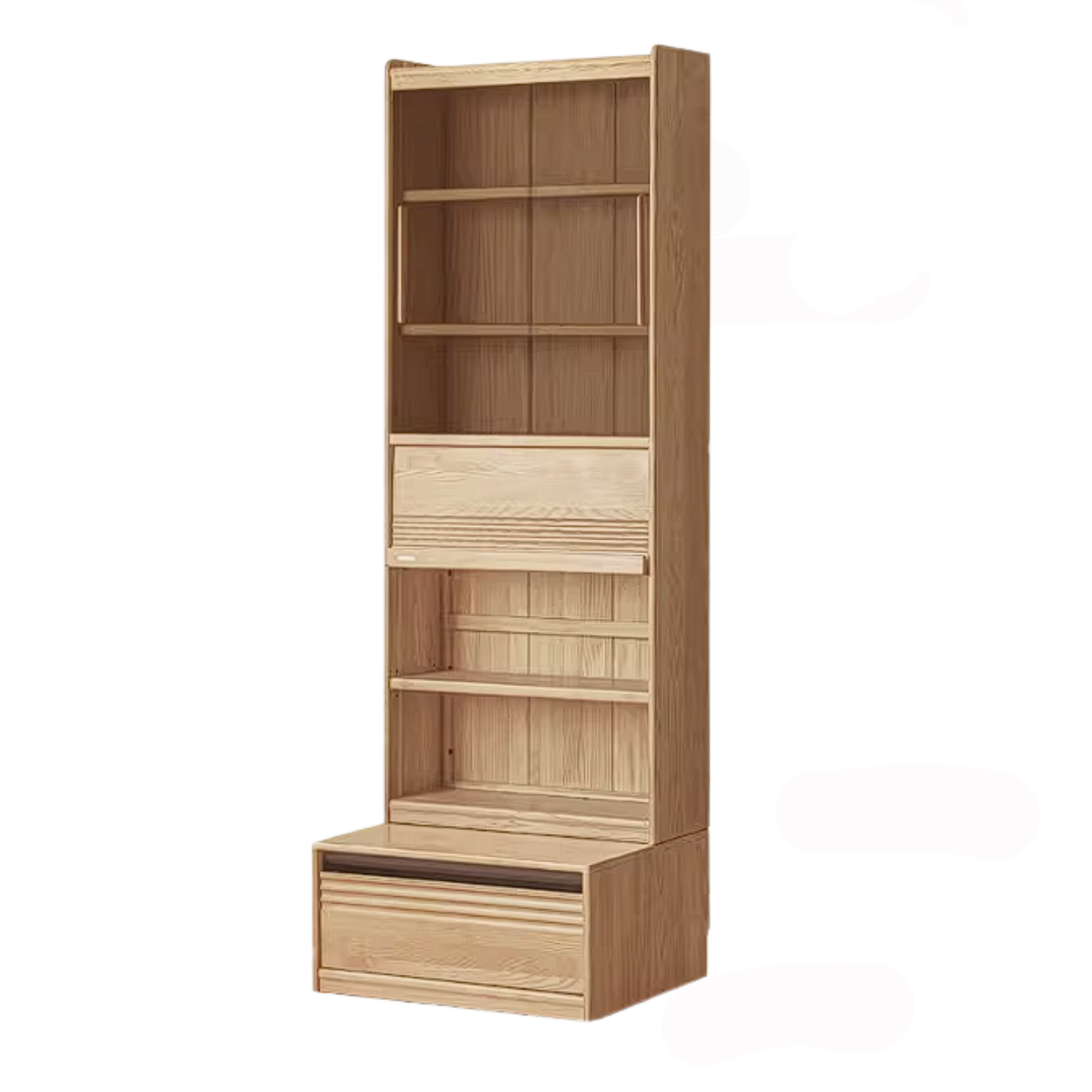 Ash Solid Wood Bookshelf with Wall Mounted Display Cabinet Design