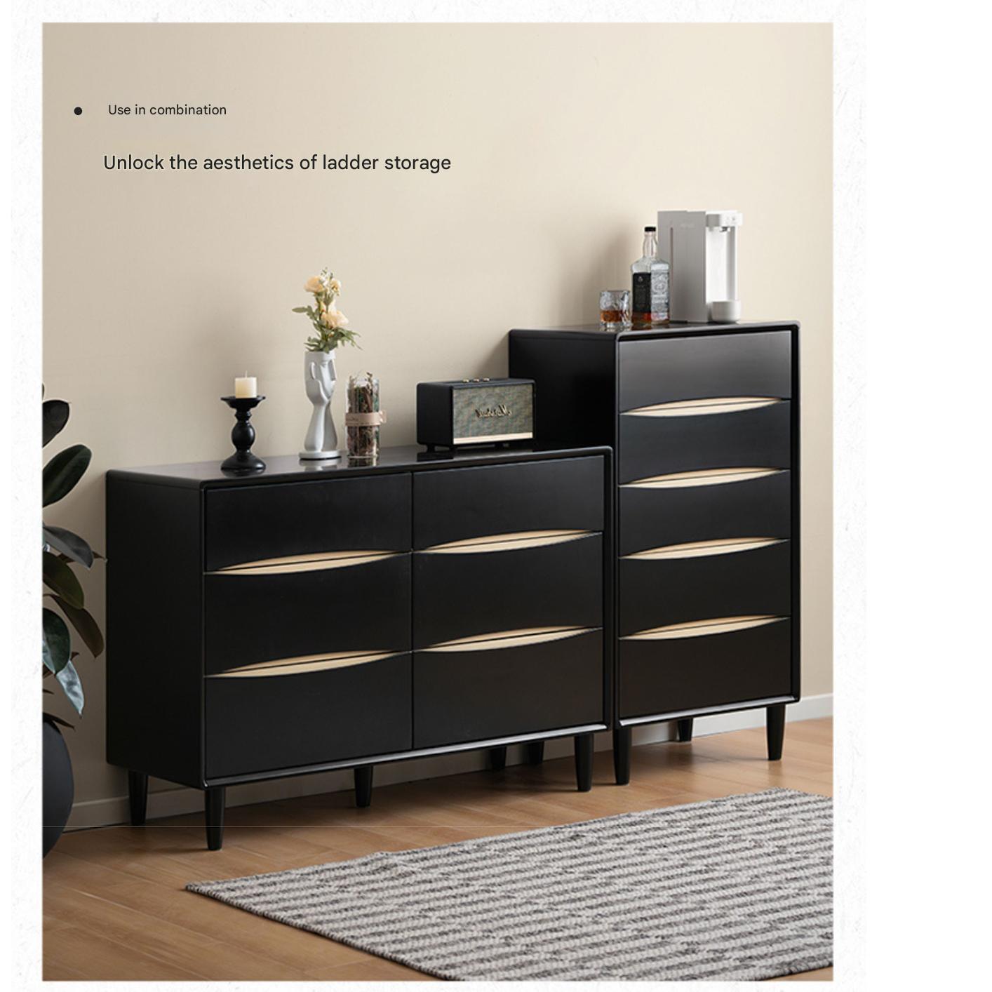 Rubber Solid Wood Modern Drawer Cabinet