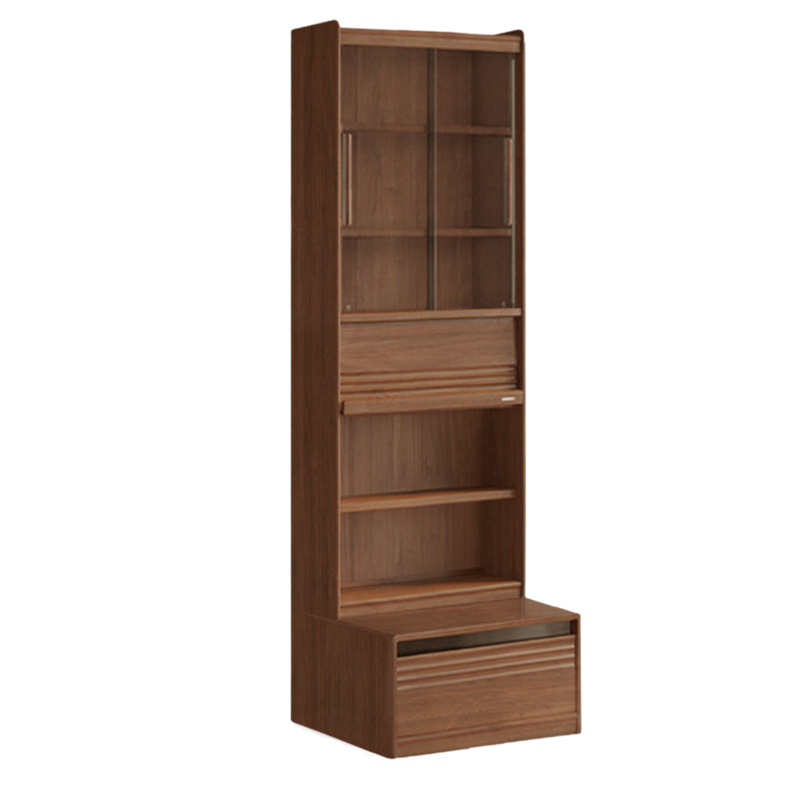 Black Walnut Solid Wood Integrated Wall Bookcase with Floor Display