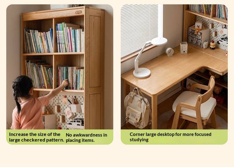 Oak Solid Wood Children's Study Desk, Bookshelf, Wardrobe