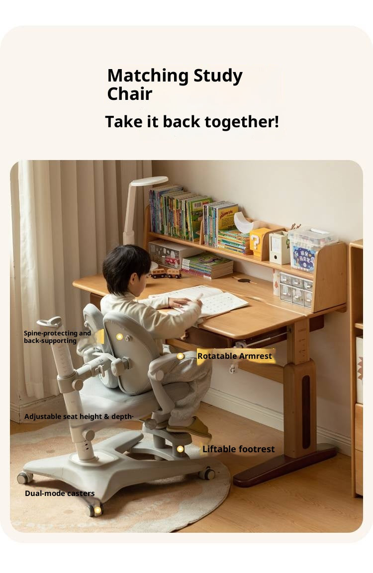 Beech Solid Wood Adjustable Height-Adjustable Study Desk