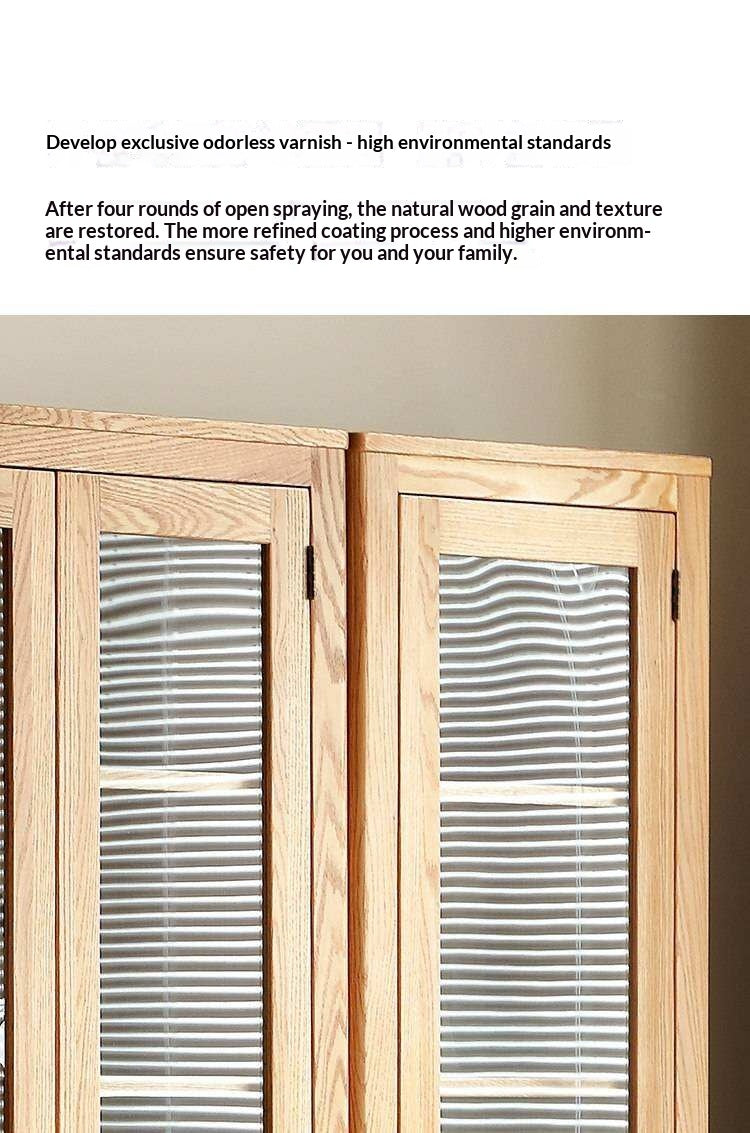 Oak, Solid Rubberwood Modern Bookcase with Glass Door Display Cabinet