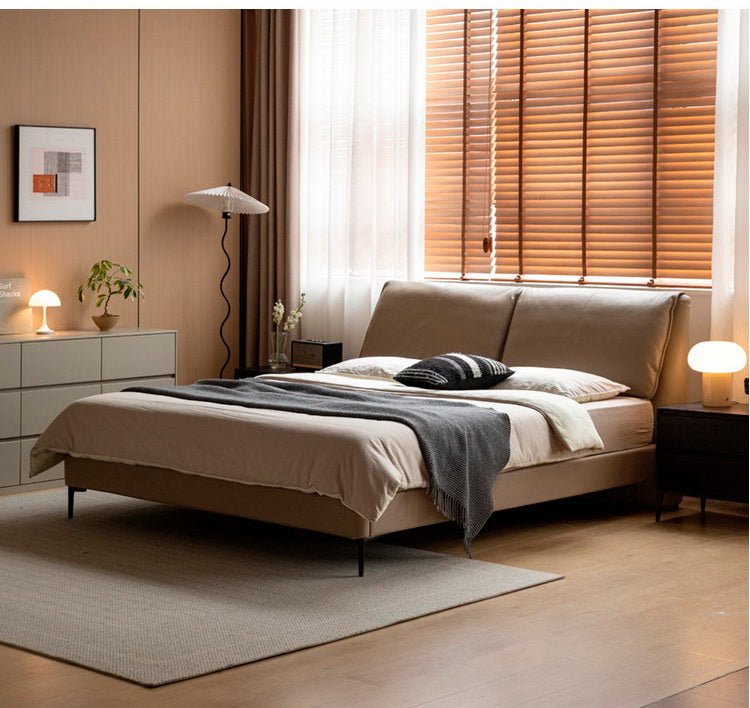 Genuine leather, Technology Cloth Bed Cream Style