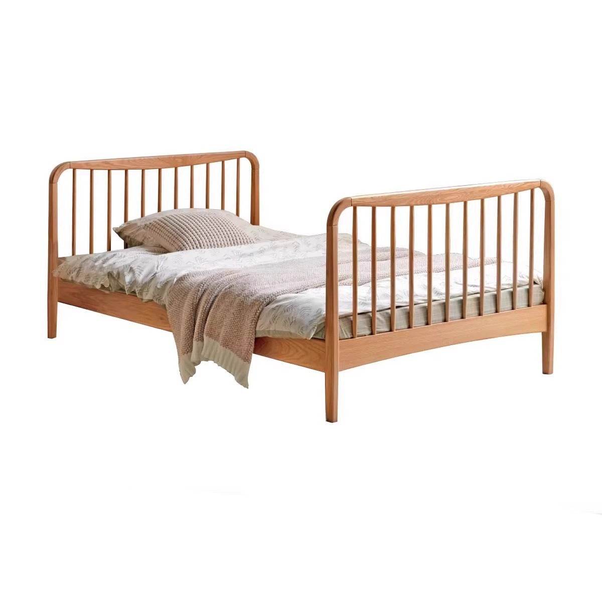 Oak solid wood bed modern simple_)