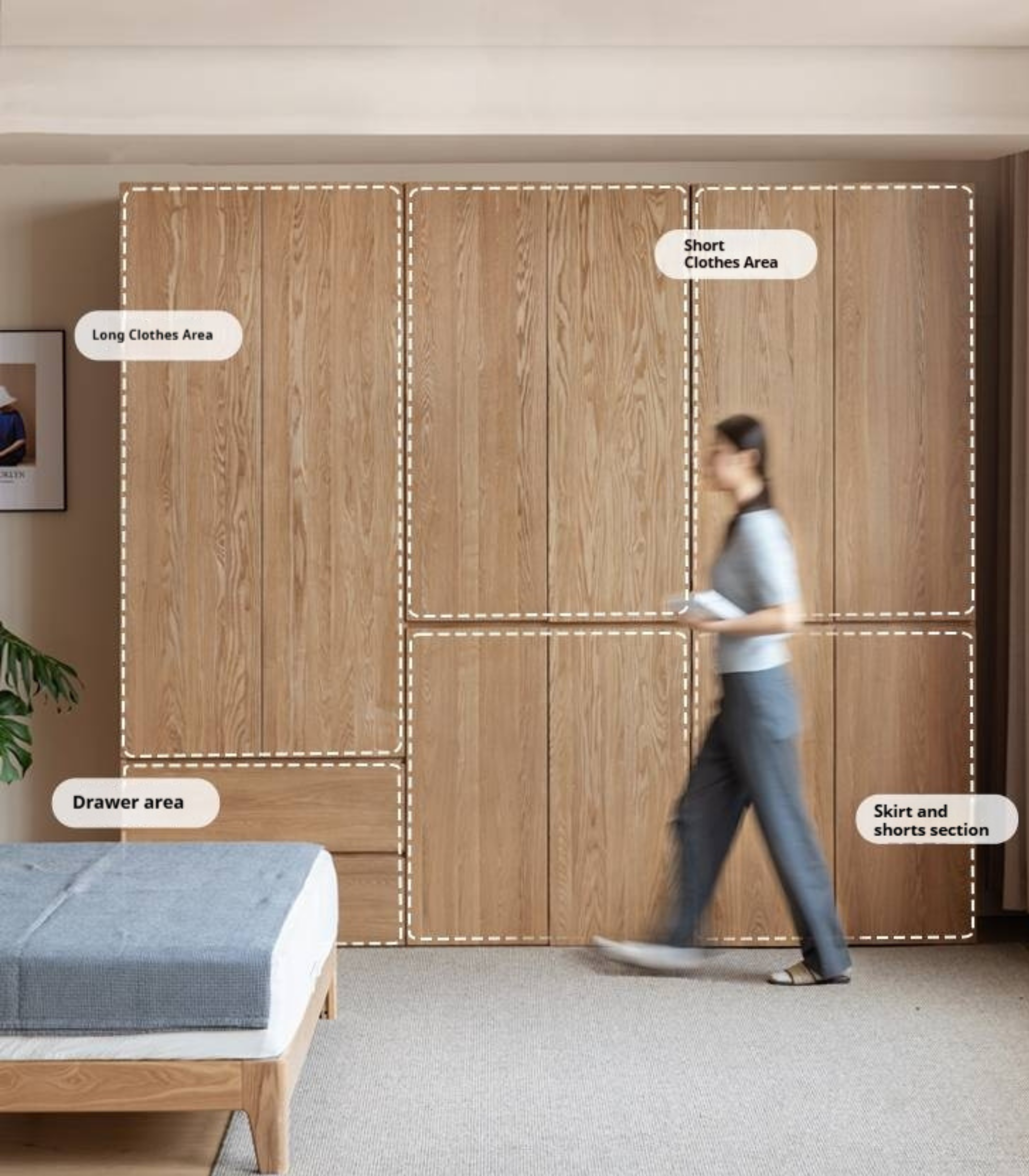 Ash Solid Wood Open Door Storage Cabinet