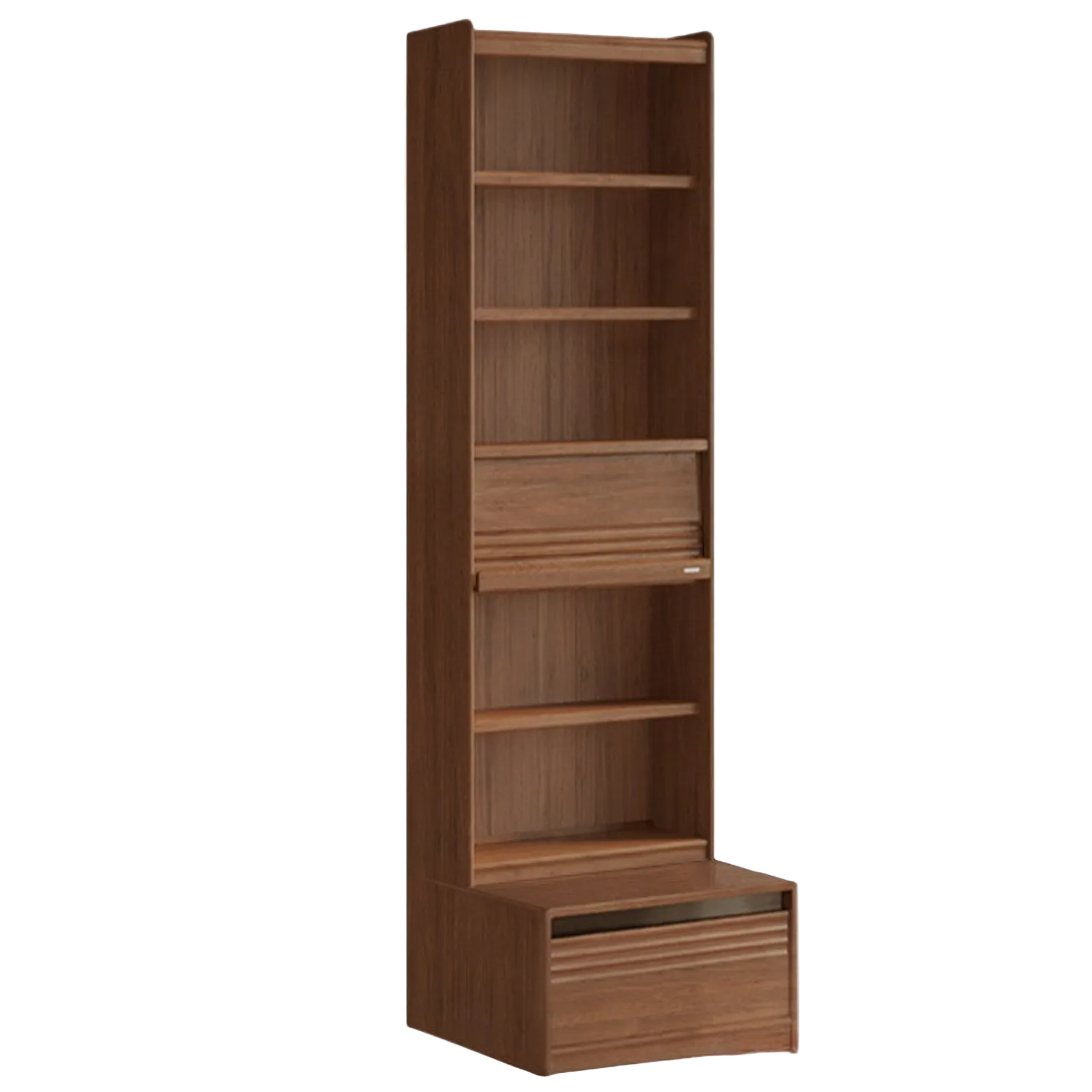 Black Walnut Solid Wood Integrated Wall Bookcase with Floor Display