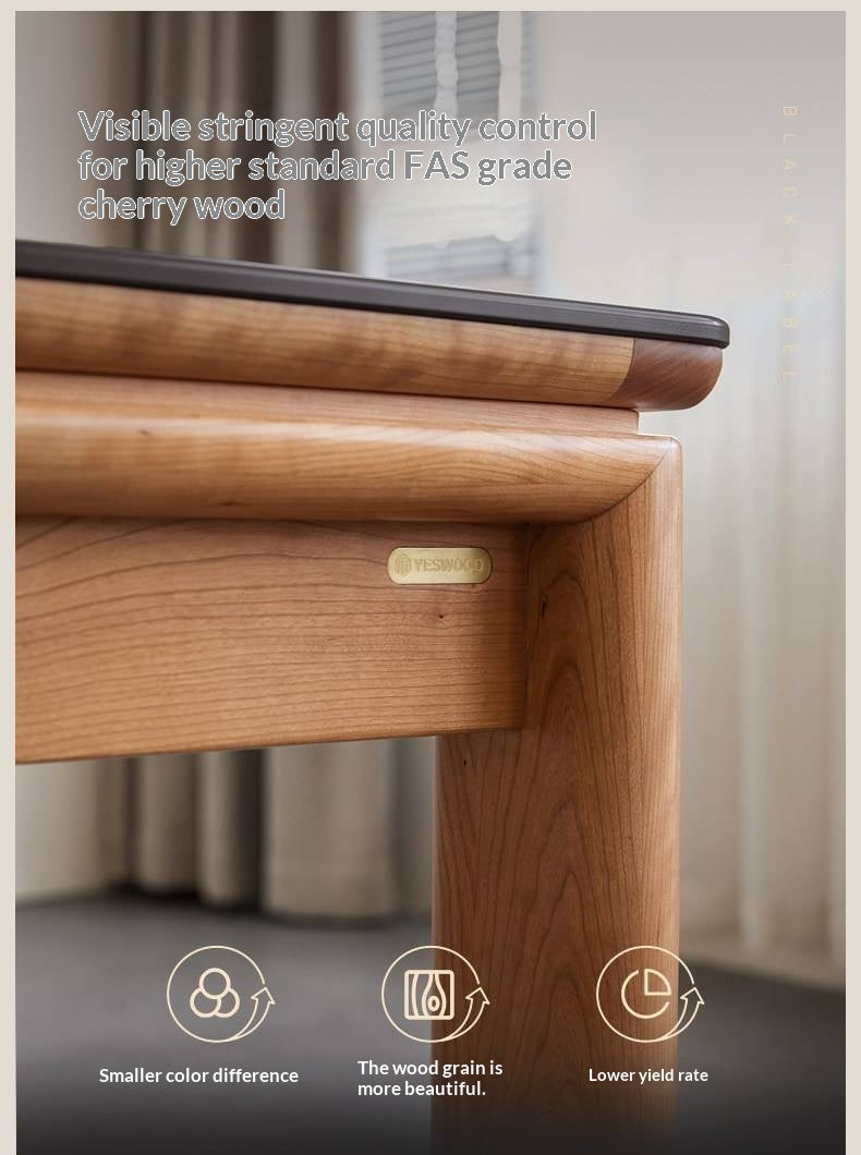 Cherry Solid Wood Vintage Style Slab Dining Table with Sintered Stone Top