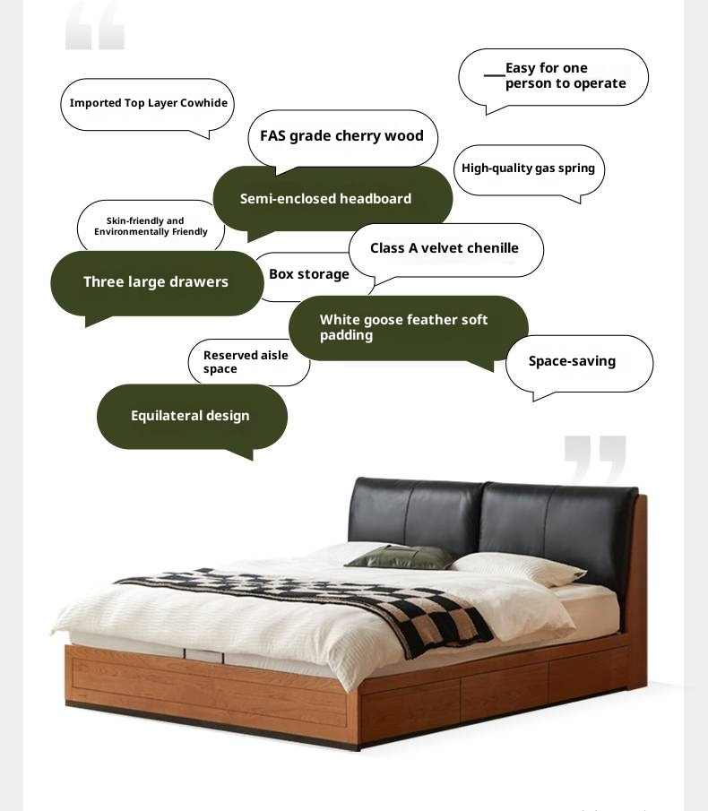 Cherry Solid Wood Box Bed Vintage Style