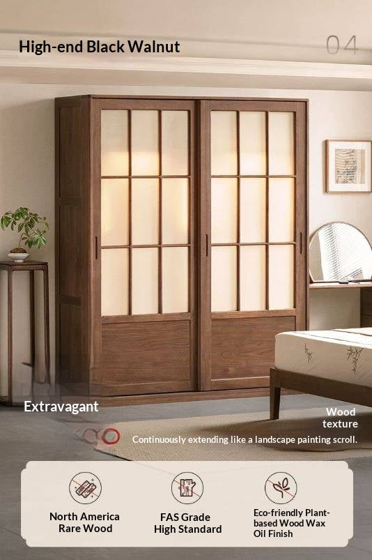 Black Walnut Solid Wood Wardrobe with Aesthetic Design