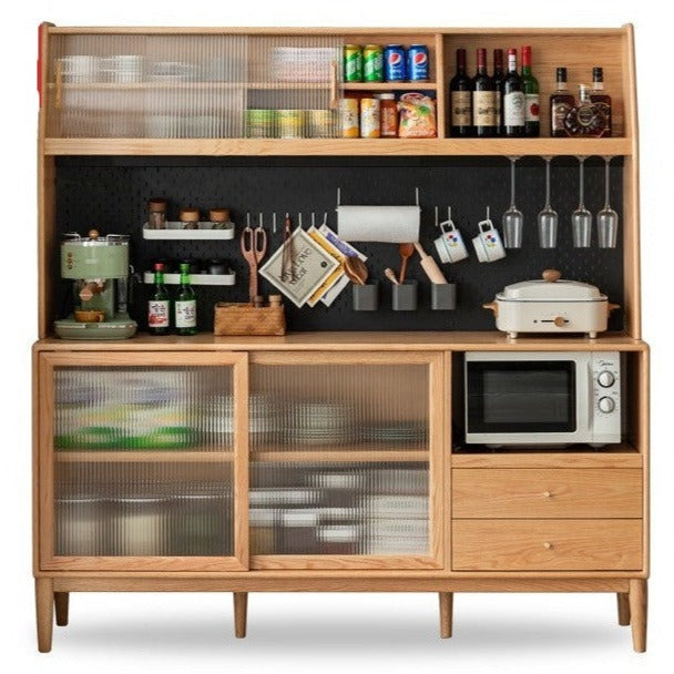 Oak solid wood sideboard multi-functional buffet cabinet,