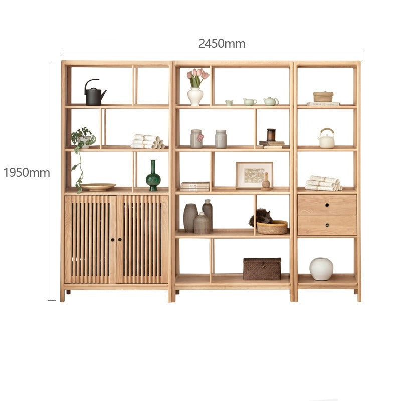 Ash solid wood bookshelf combined bookcase display cabinet wall shelf<