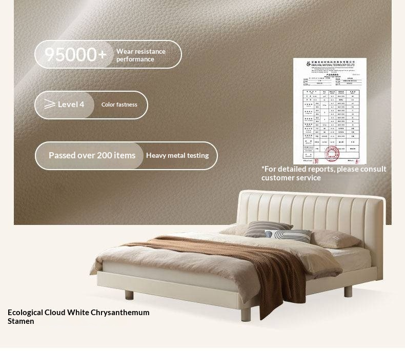 Oak,Rubber Wood Solid Wood Cream Suspended Genuine Leather Technology Fabric Soft Wrapped Bed