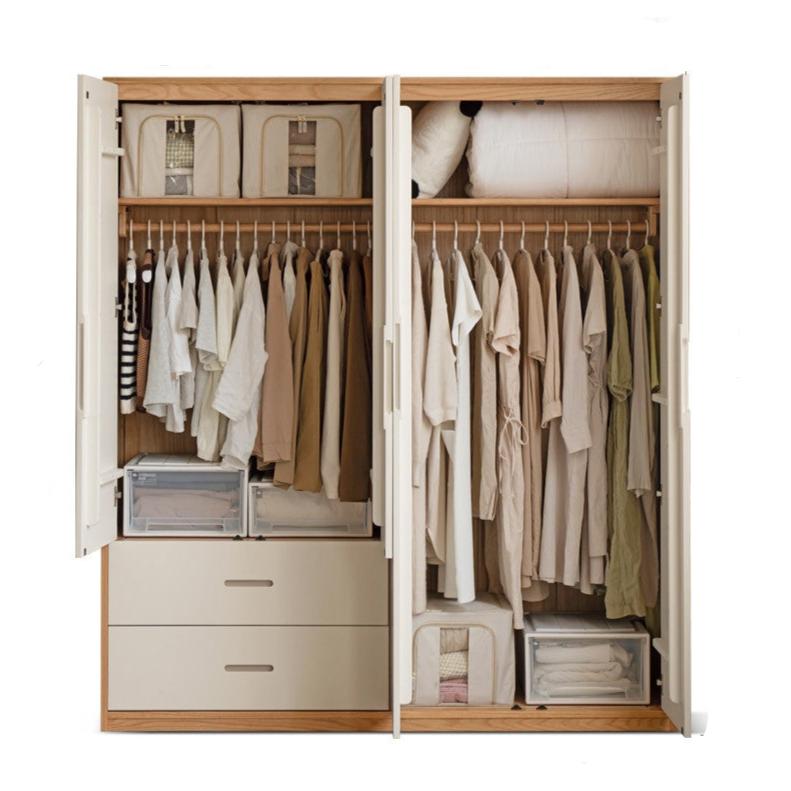 Oak Solid Wood Log Cream Style Wardrobe