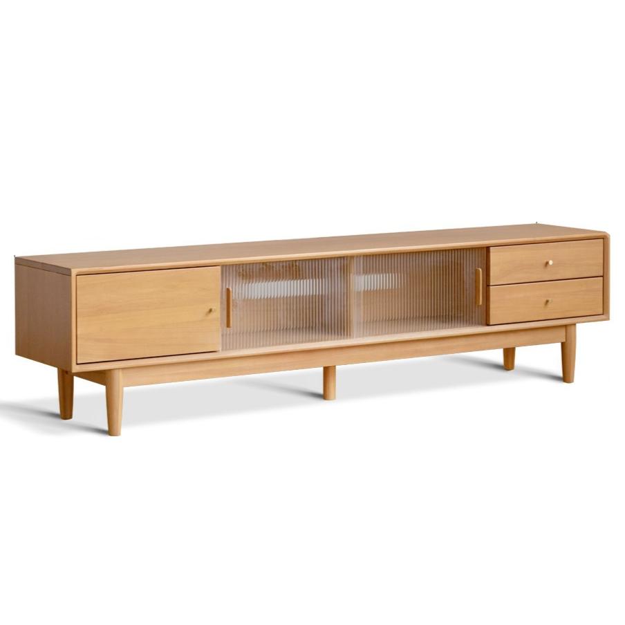 Poplar solid wood glass sliding door storage TV cabinet