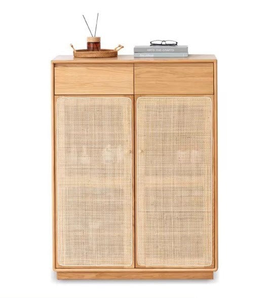 Oak solid wood rattan shoe cabinet entrance hanger -