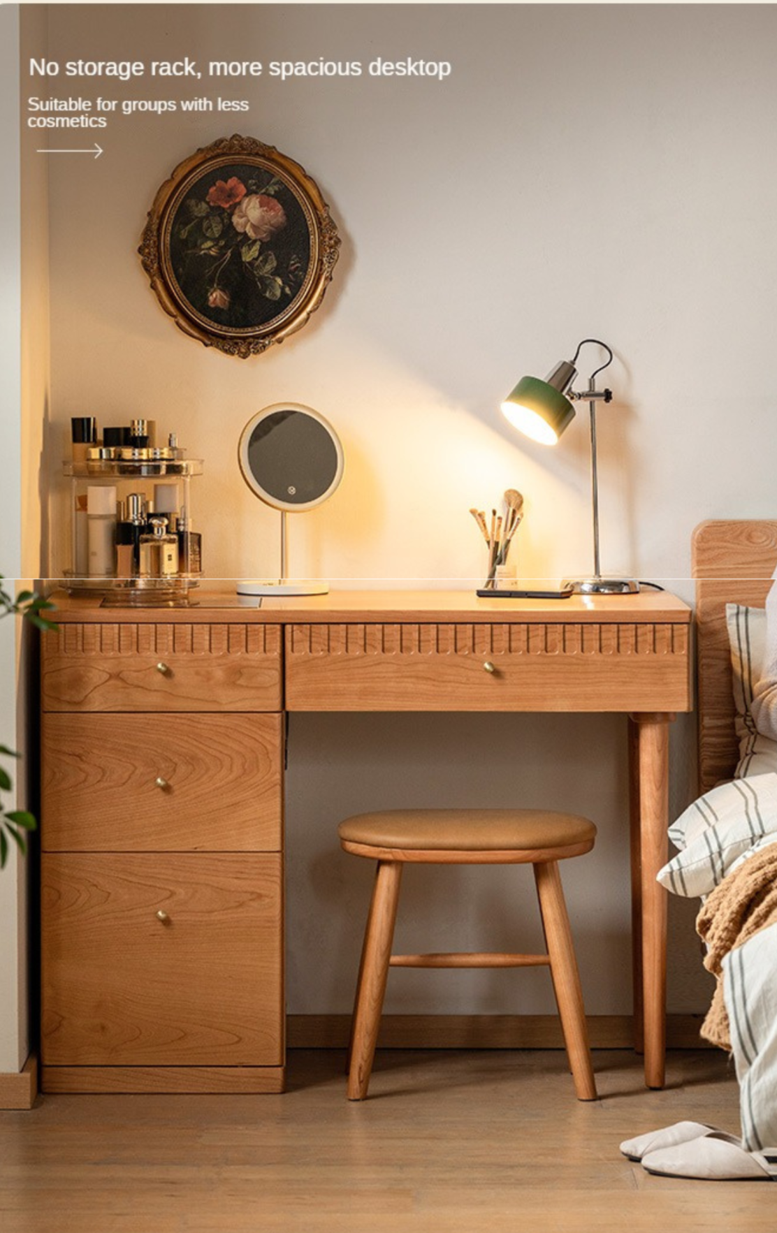 Cherry Wood Retro Dressing Table Cabinet Integrated