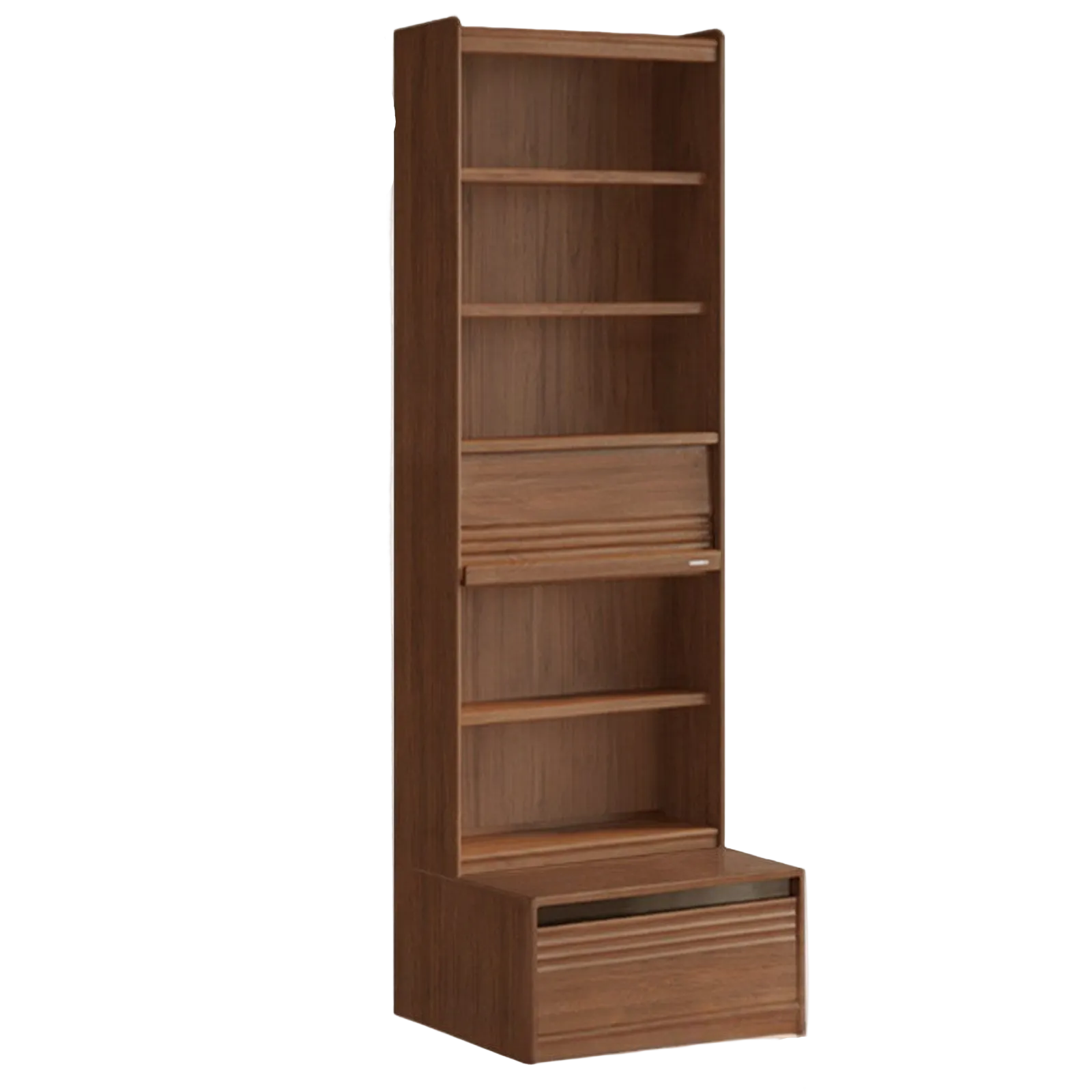 Black Walnut Solid Wood Integrated Wall Bookcase with Floor Display