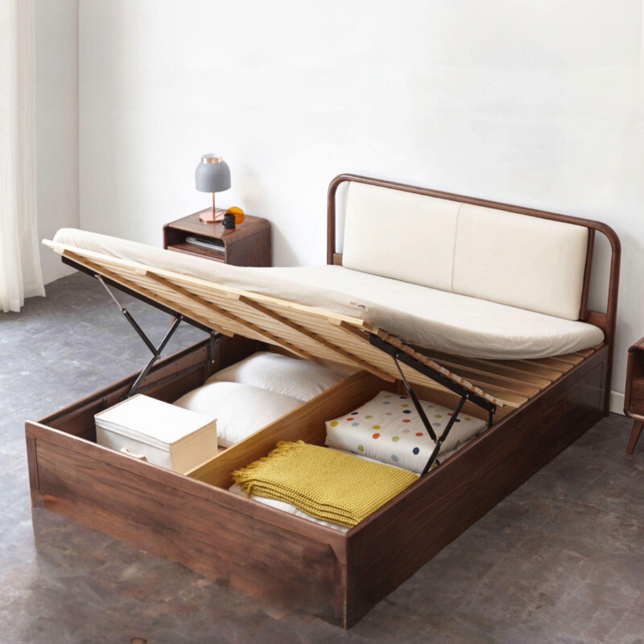 Ash solid wood box leather bed<