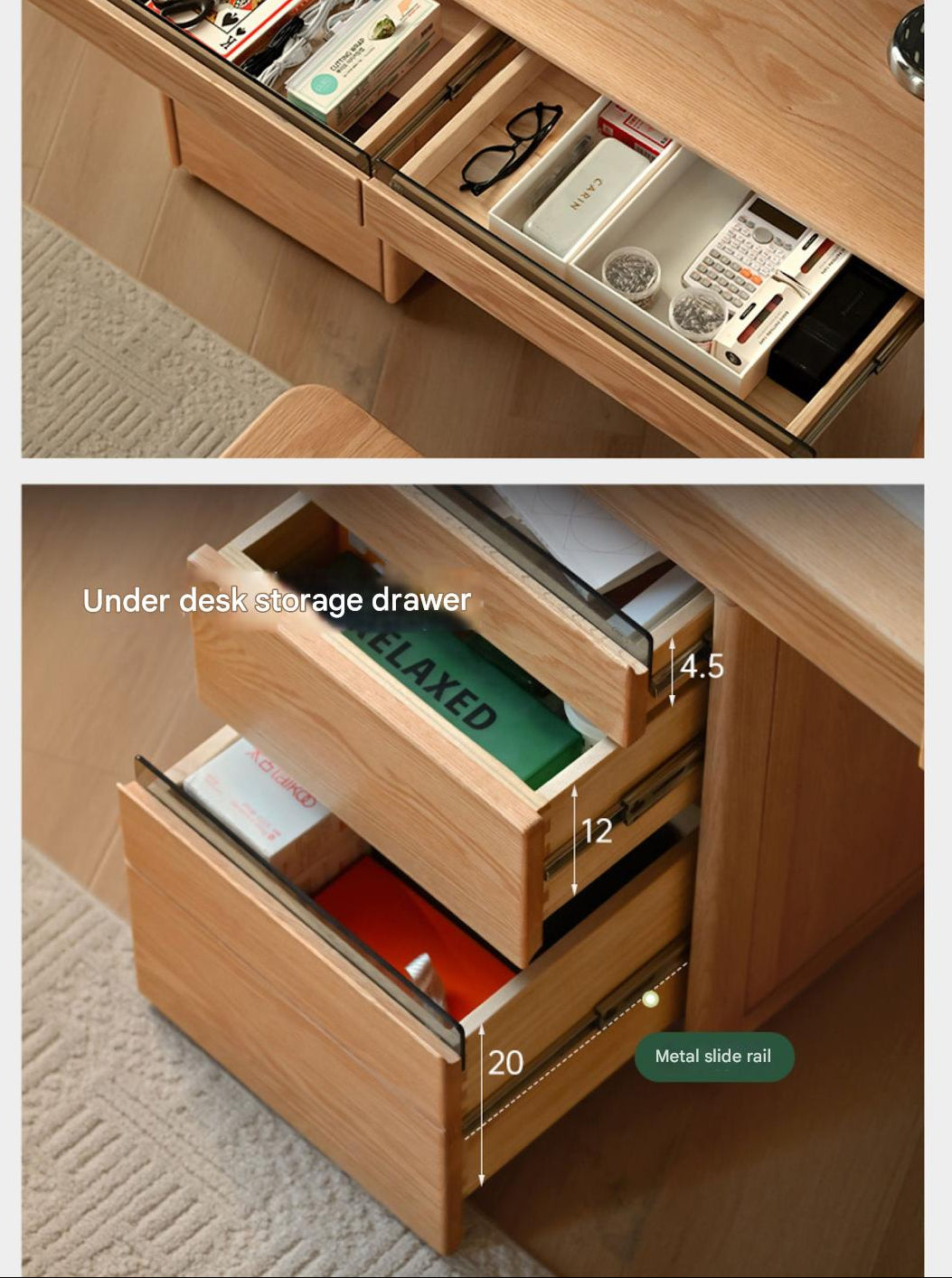 Oak Solid Wood Modern Computer Retractable Table