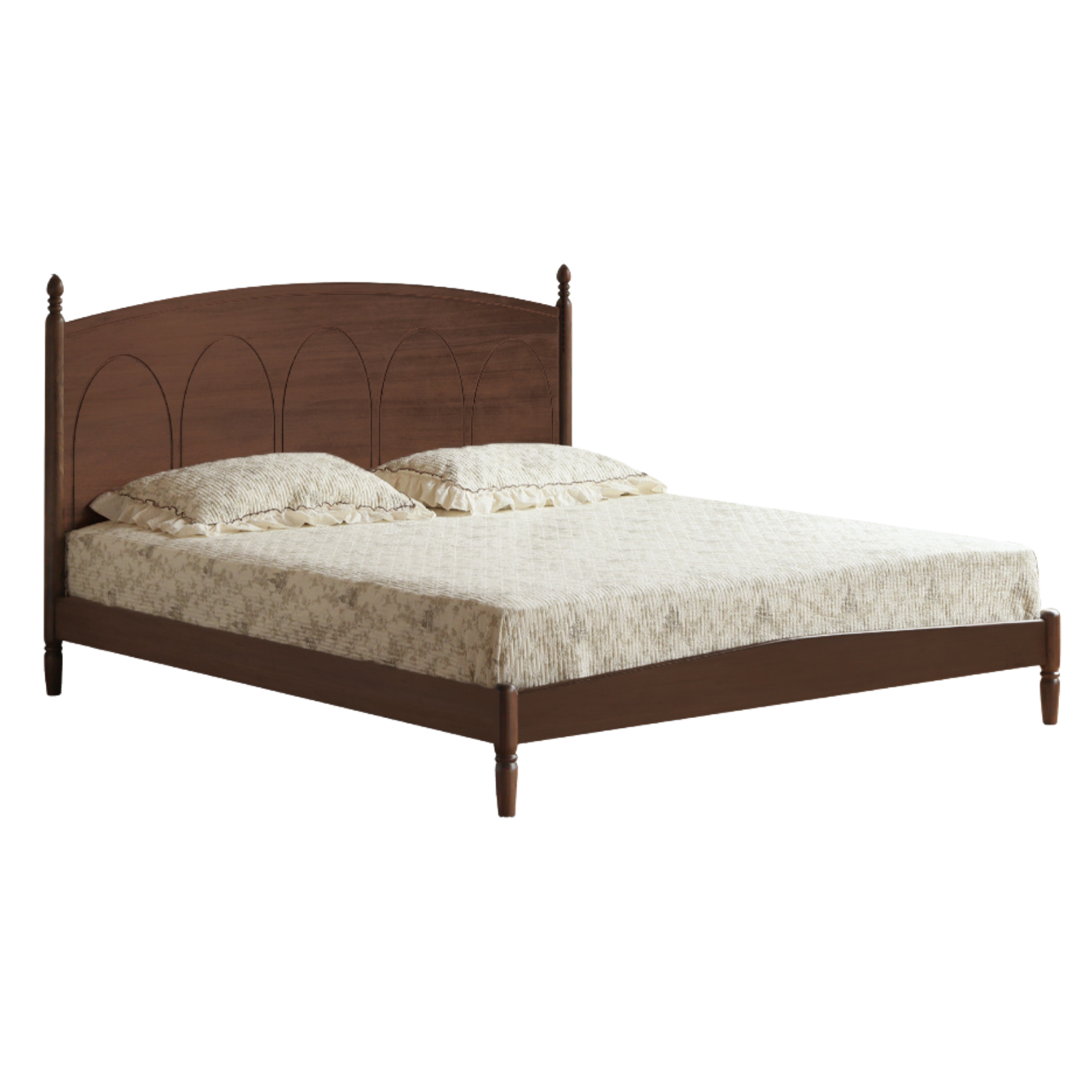 Black Walnut, Poplar Solid Wood Big Bed Retro French