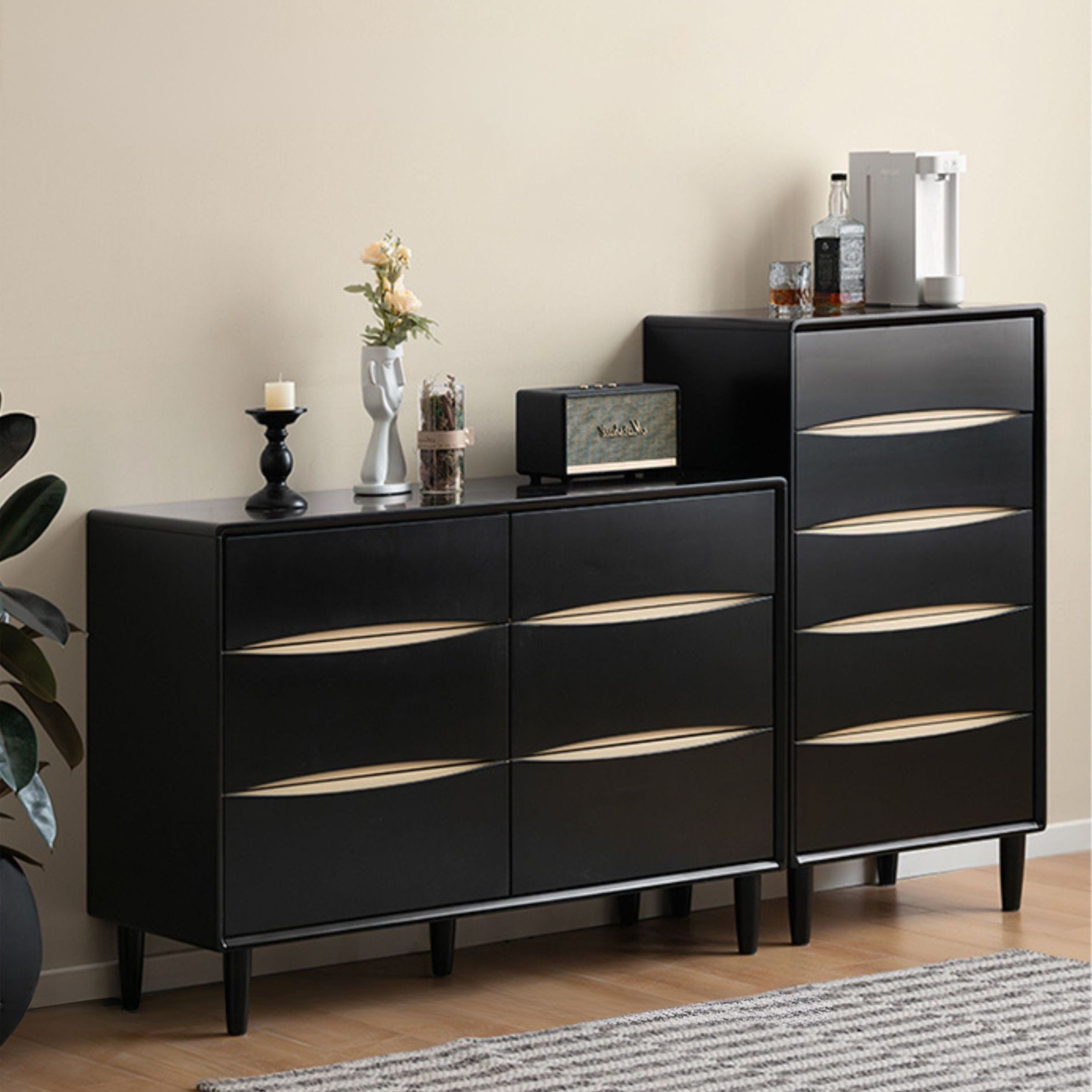 Rubber Solid Wood Modern Drawer Cabinet