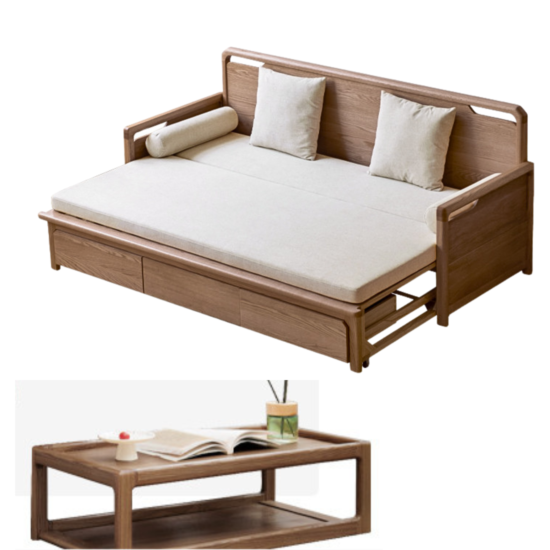 Oak Foldable Sofa Bed New Multifunctional Storage: