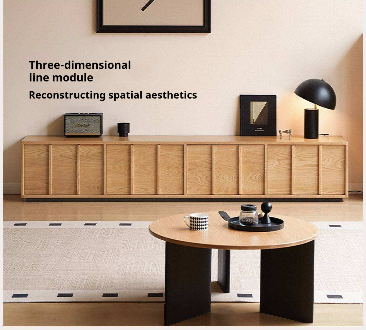 Oak Solid Wood TV Cabinet with Open Frame Storage Design
