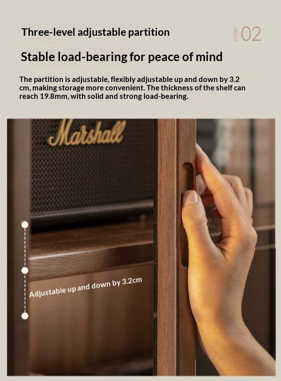 Sandalwood Solid Wood Tall Side Cabinet with Louvered Sliding Door and LED Lighting