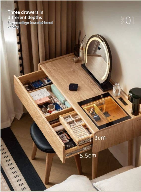 Oak Solid Wood Modern Minimalist Multifunctional Vanity Table