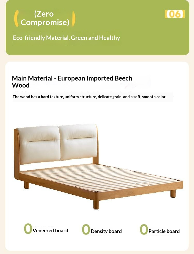 Beech Solid Wood Adjustable Height Kids Bed with Upholstered Segmented Headboard