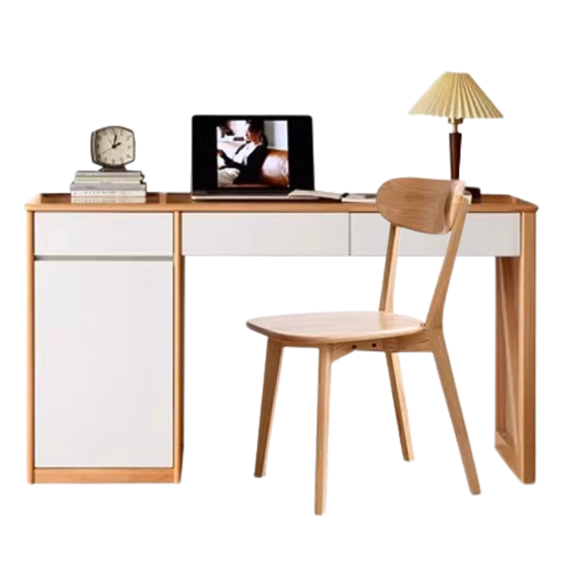 Beech Solid wood desk bookshelf integrated study-