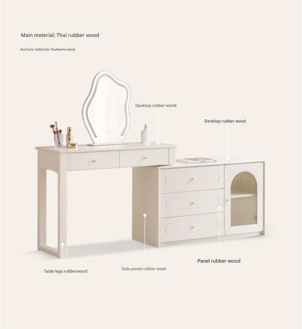Solid Rubberwood White Cream Style Vanity Table.