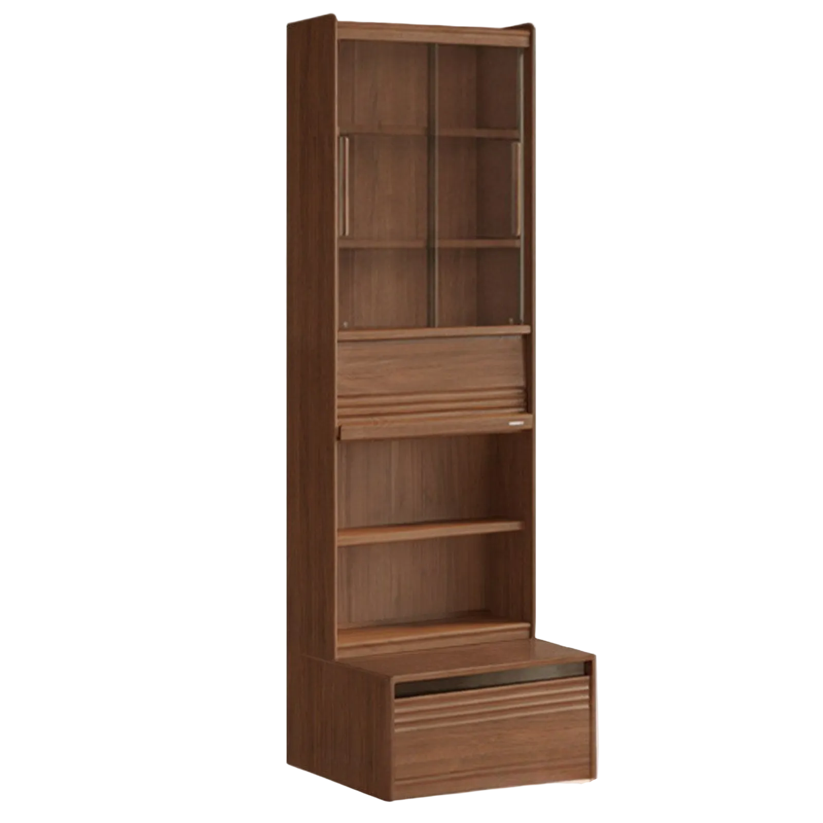 Black Walnut Solid Wood Integrated Wall Bookcase with Floor Display