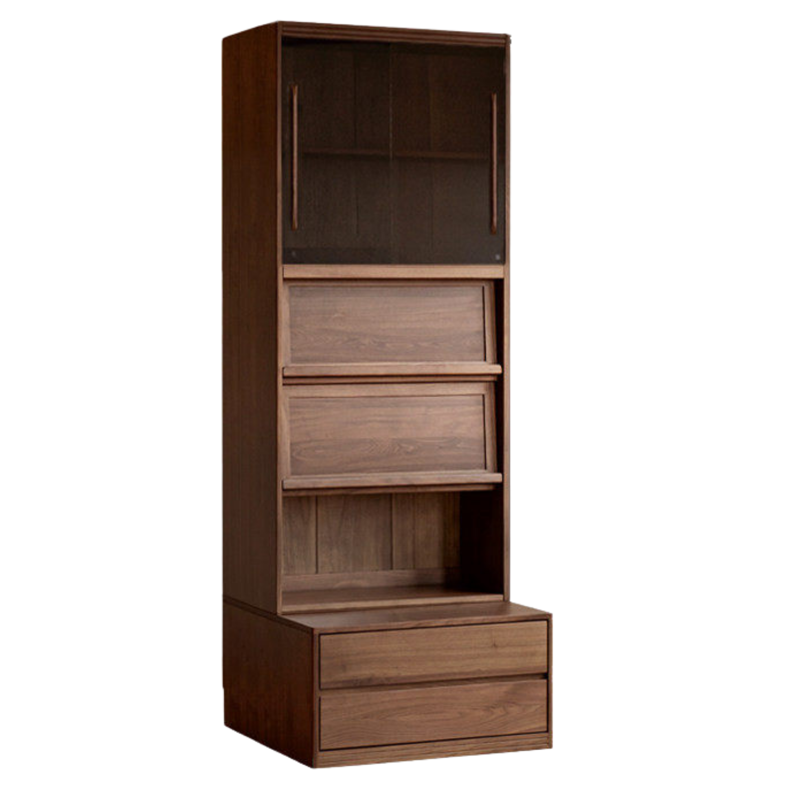 Black Walnut, Sandalwood Solid Wood Light Luxury Combined Bookshelf With Seat