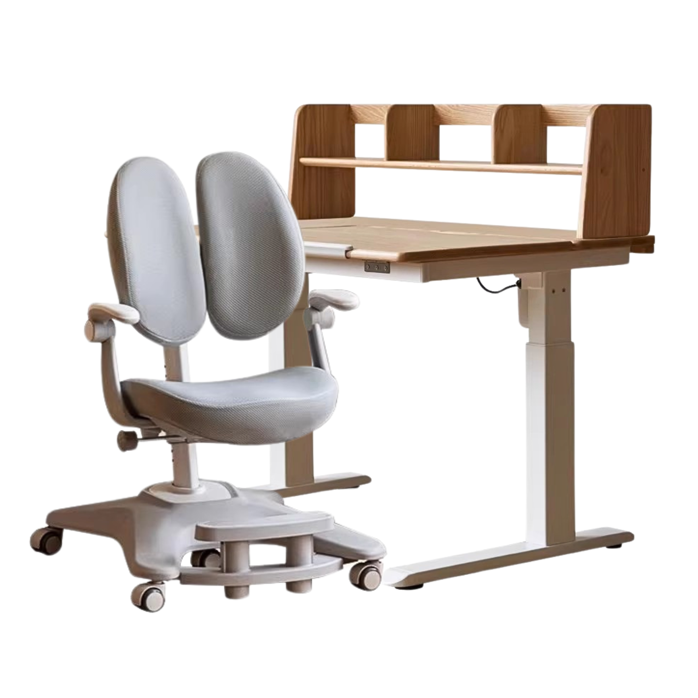 Oak Solid Wood Children's Electric Lifting Tilts Study Desk