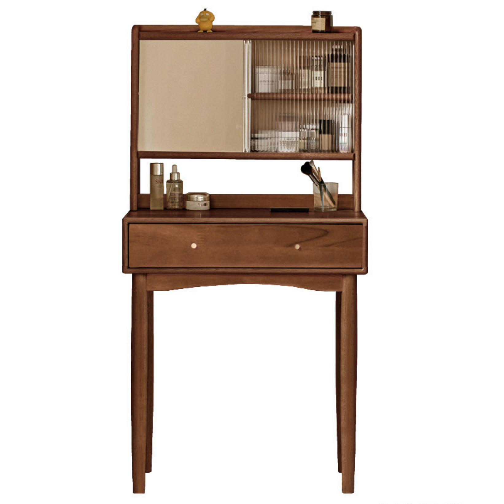 Oak Solid Wood, Solid Rubberwood Vanity Table Hidden Makeup Mirror.