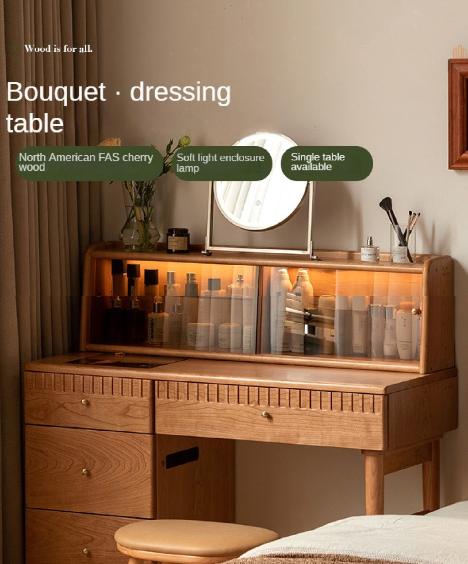 Cherry Wood Retro Dressing Table Cabinet Integrated :