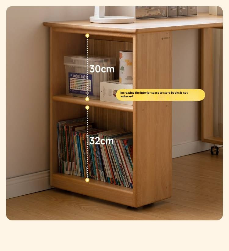 Beech, Solid Rubberwood Kids Desk with Pulleys Movable Storage